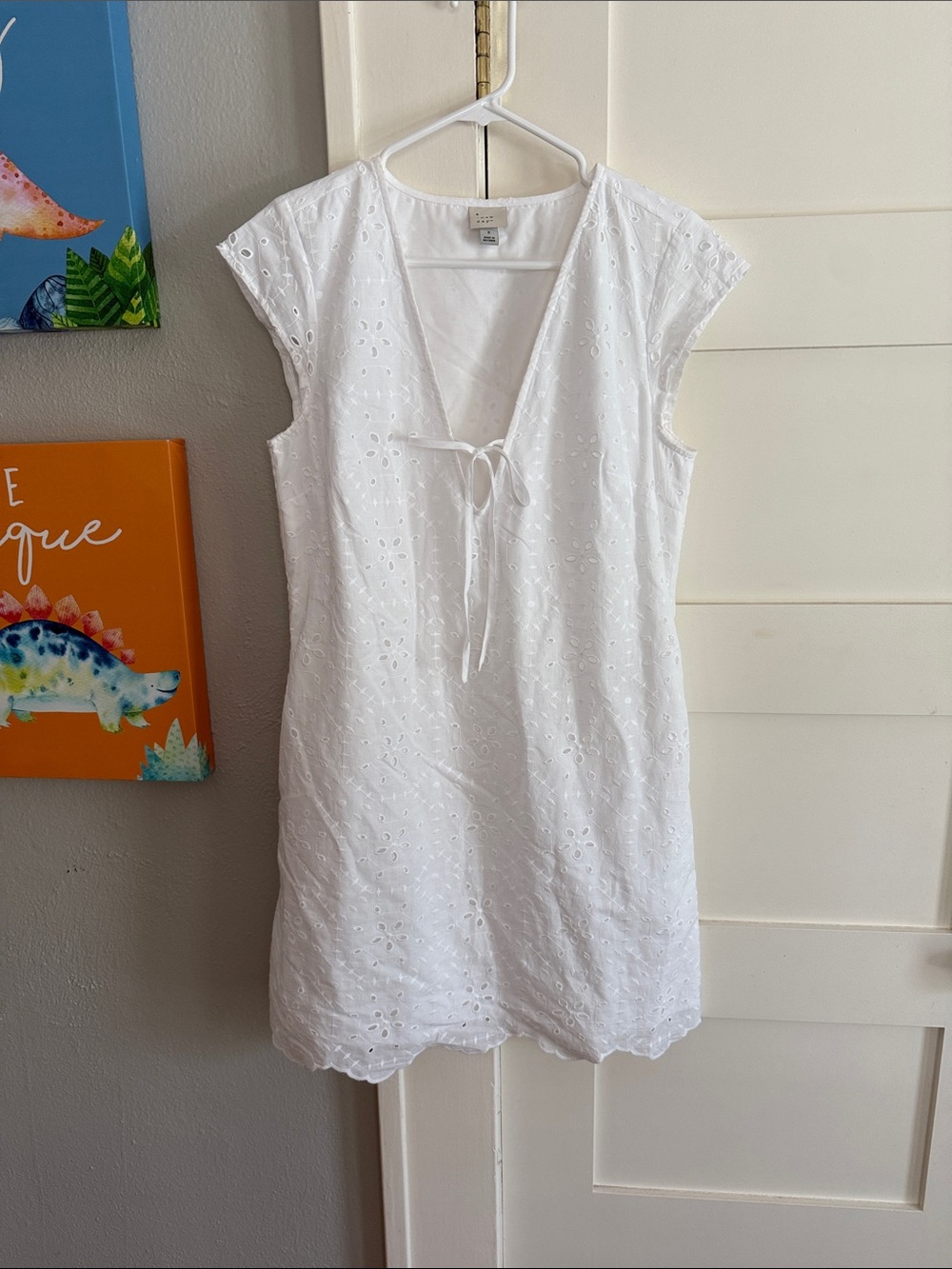Target White Eyelet V-Neck Tie-Front Mini Dress